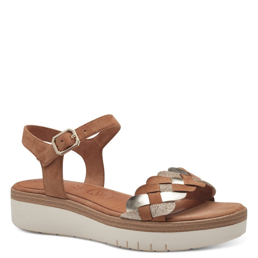 Tamaris Tamaris Flatform Sandal 28216 | Cognac | Flat Sandals