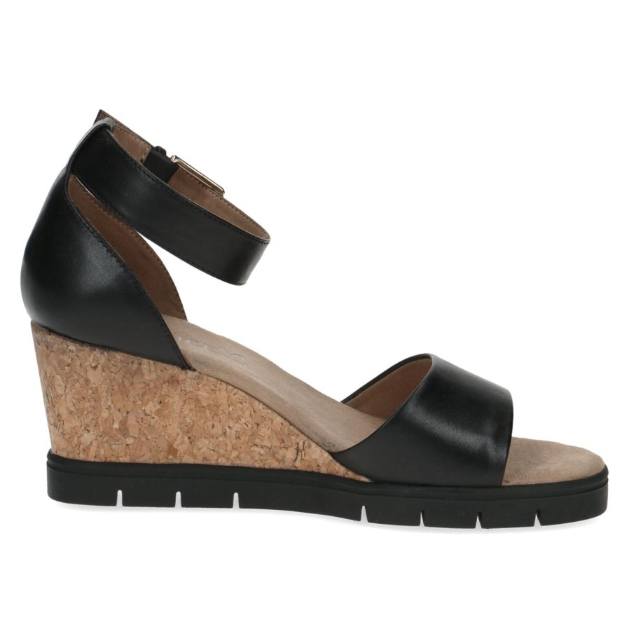 Caprice Caprice | Leather Wedge Sandal 28711 | Black | Heeled Sandals