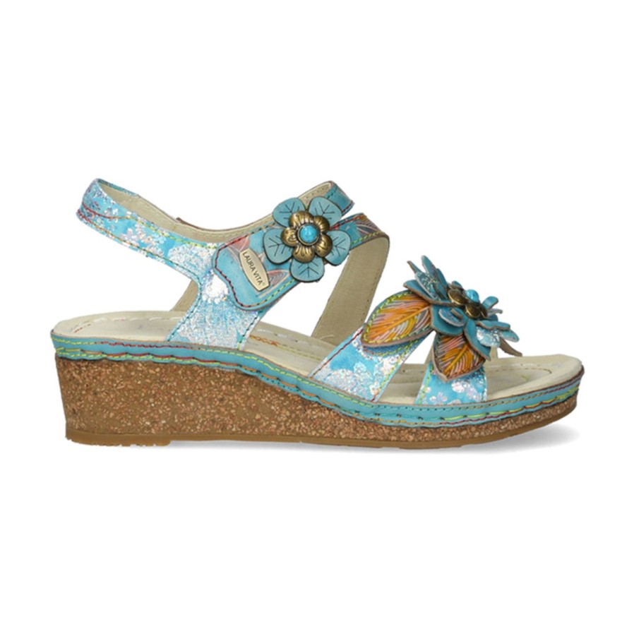 Laura Vita Laura Vita | Facscineo 43 Wedge Sandal | Turquoise | Heeled Sandals