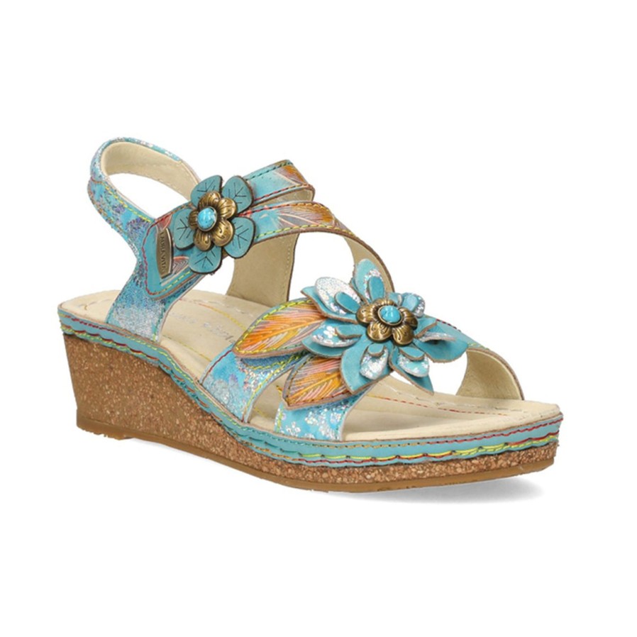 Laura Vita Laura Vita | Facscineo 43 Wedge Sandal | Turquoise | Heeled Sandals