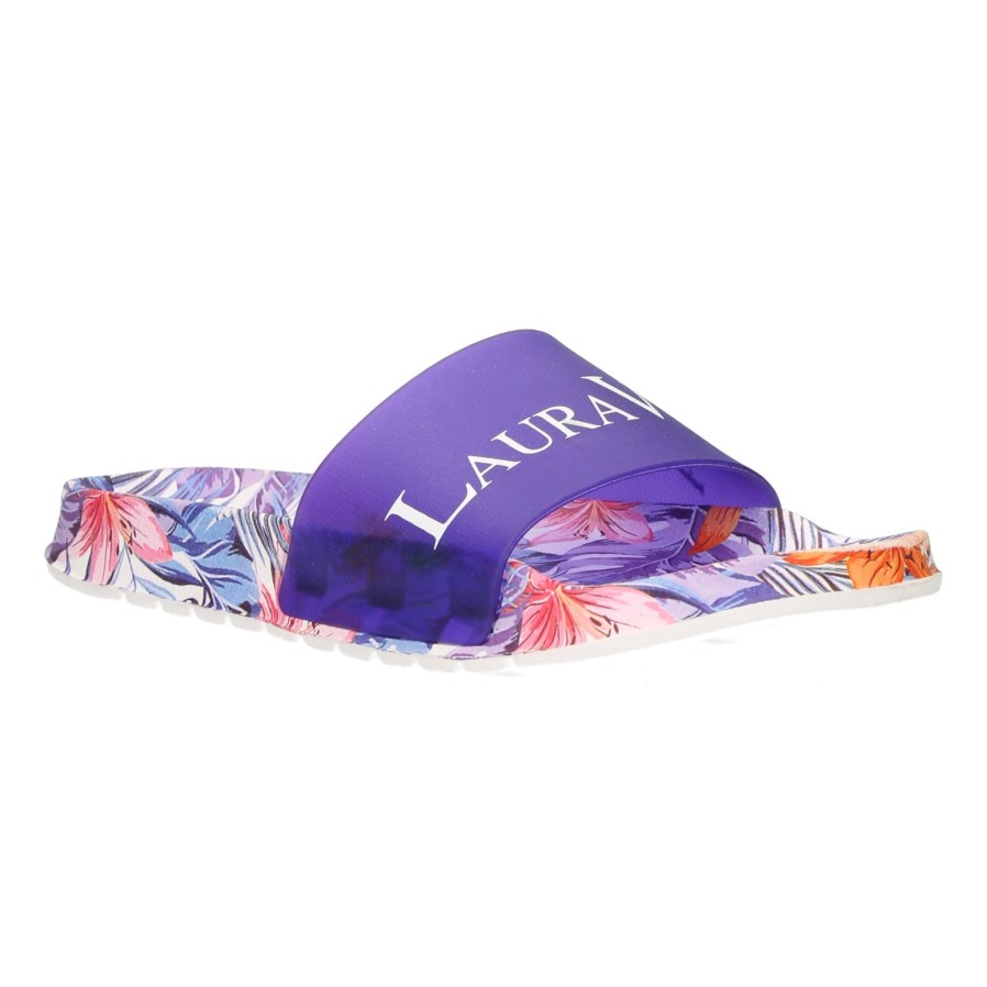 Laura Vita Laura Vita | Nage 08 Tropical Print Slider | Violet | Flat Sandals