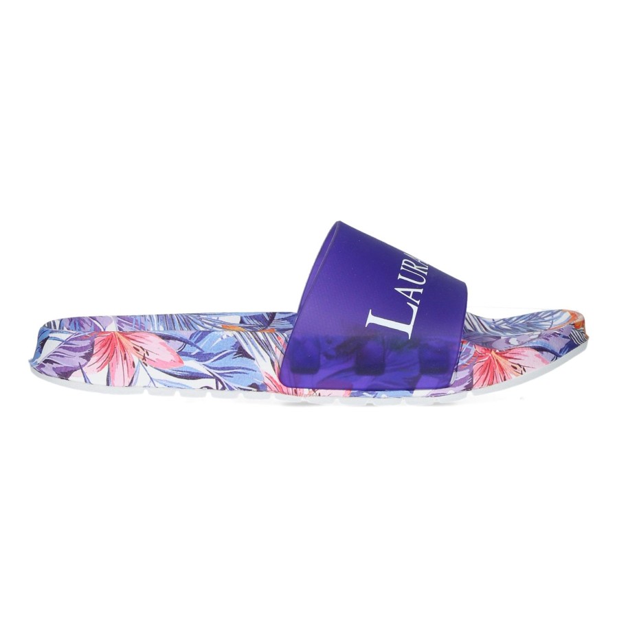 Laura Vita Laura Vita | Nage 08 Tropical Print Slider | Violet | Flat Sandals