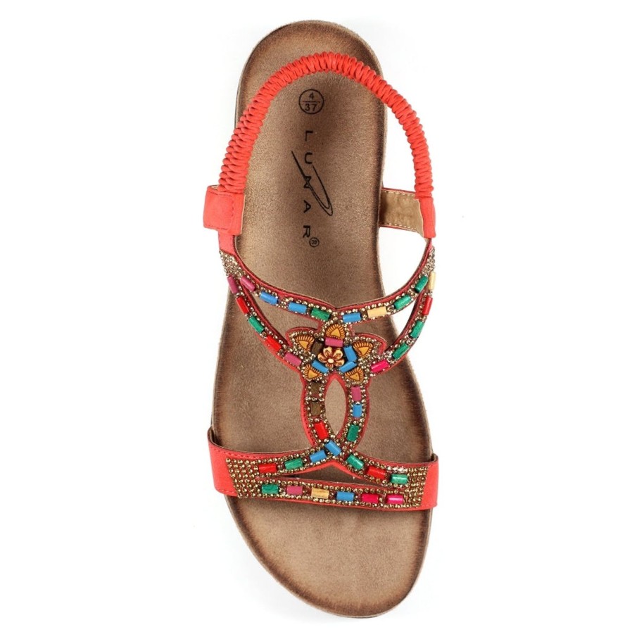 Lunar Lunar | Mariella Beaded Sandal | Orange | Flat Sandals