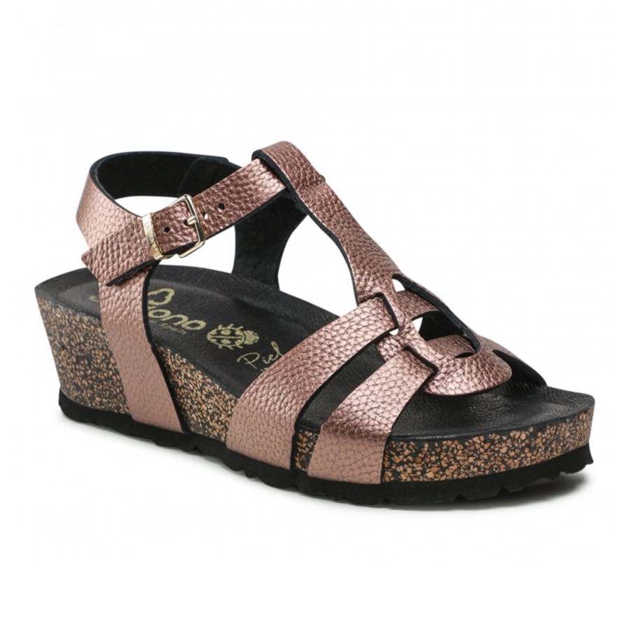 Yokono Yokono | Mahon-008 Low Wedge Sandal | Pearl Bronze | Heeled Sandals