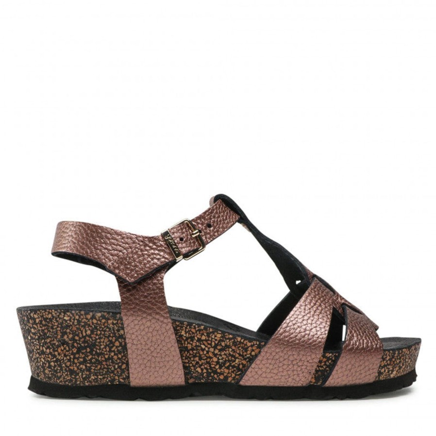 Yokono Yokono | Mahon-008 Low Wedge Sandal | Pearl Bronze | Heeled Sandals