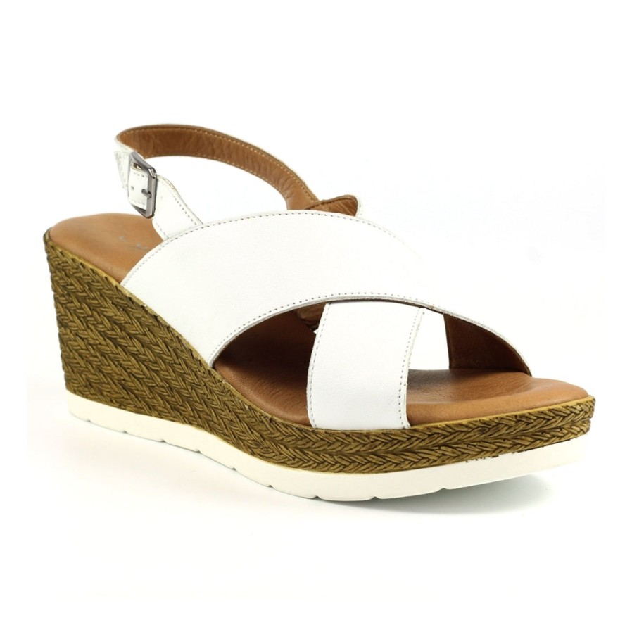 Lunar Lunar | Chateux Leather Wedge Sandal | White | Heeled Sandals