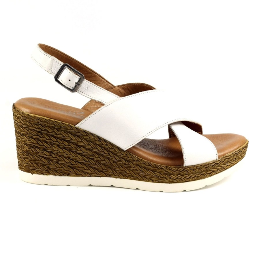 Lunar Lunar | Chateux Leather Wedge Sandal | White | Heeled Sandals