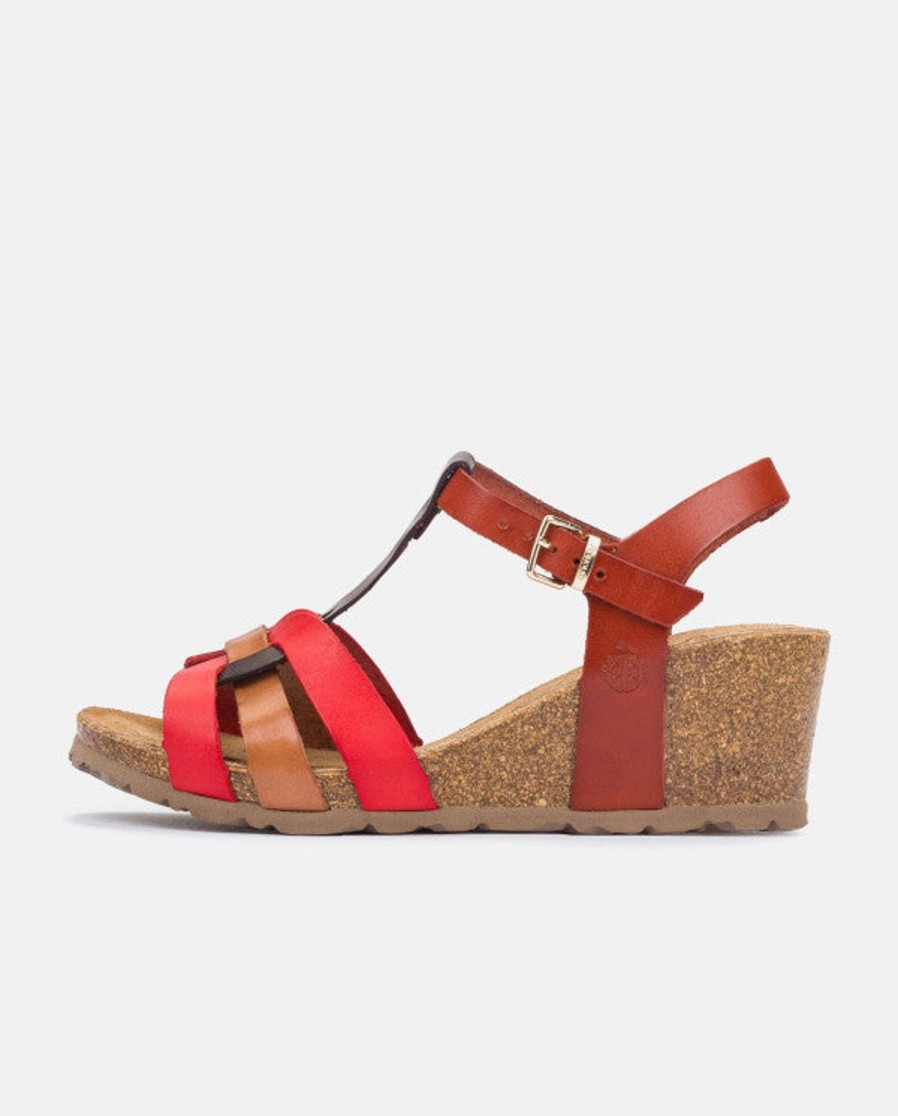 Yokono Yokono | Cadiz-138 Leather Wedge Sandal | Red Multi | Heeled Sandals