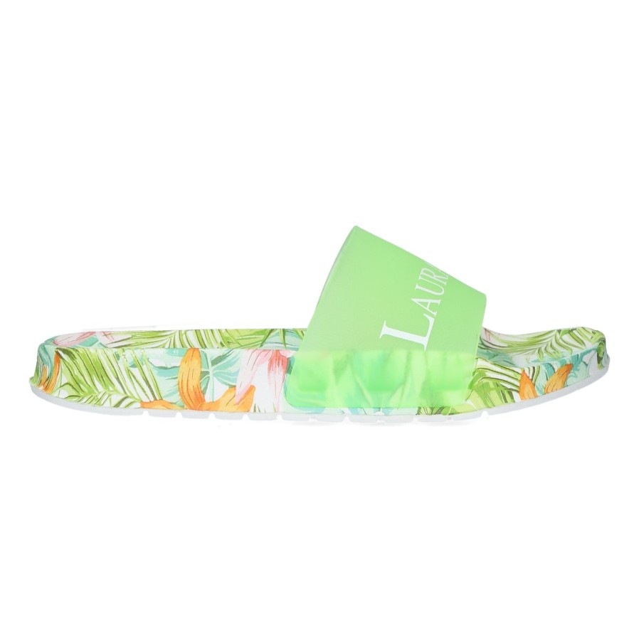 Laura Vita Laura Vita | Nage 08 Tropical Print Slider | Green | Flat Sandals