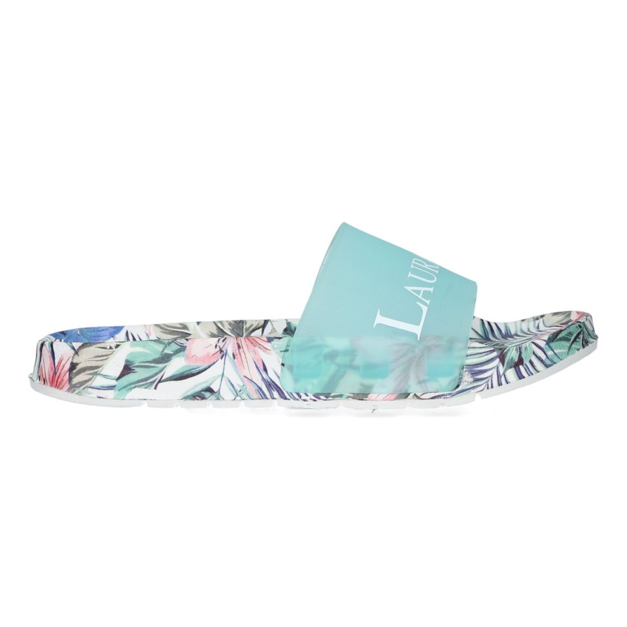 Laura Vita Laura Vita | Nage 08 Tropical Print Slider | Blue | Flat Sandals