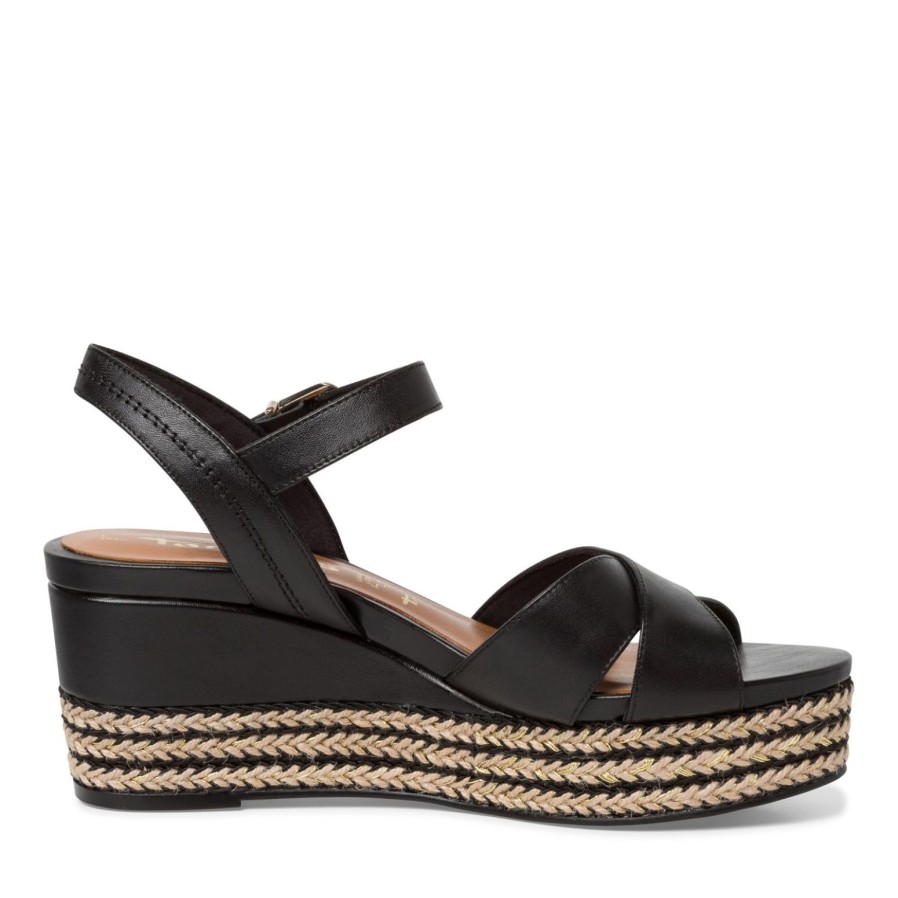 Tamaris Tamaris | Leather Wedge Sandal 28001 | Black | Heeled Sandals