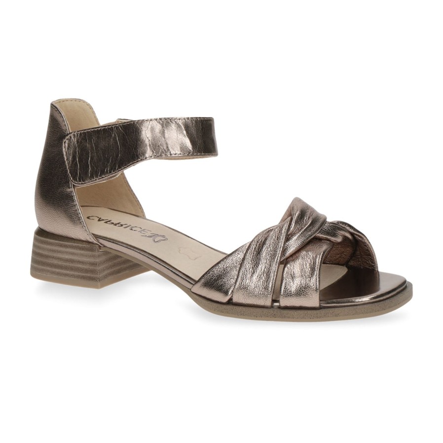 Caprice Caprice | Soft Leather Sandal 28202 | Taupe Metallic | Flat Sandals