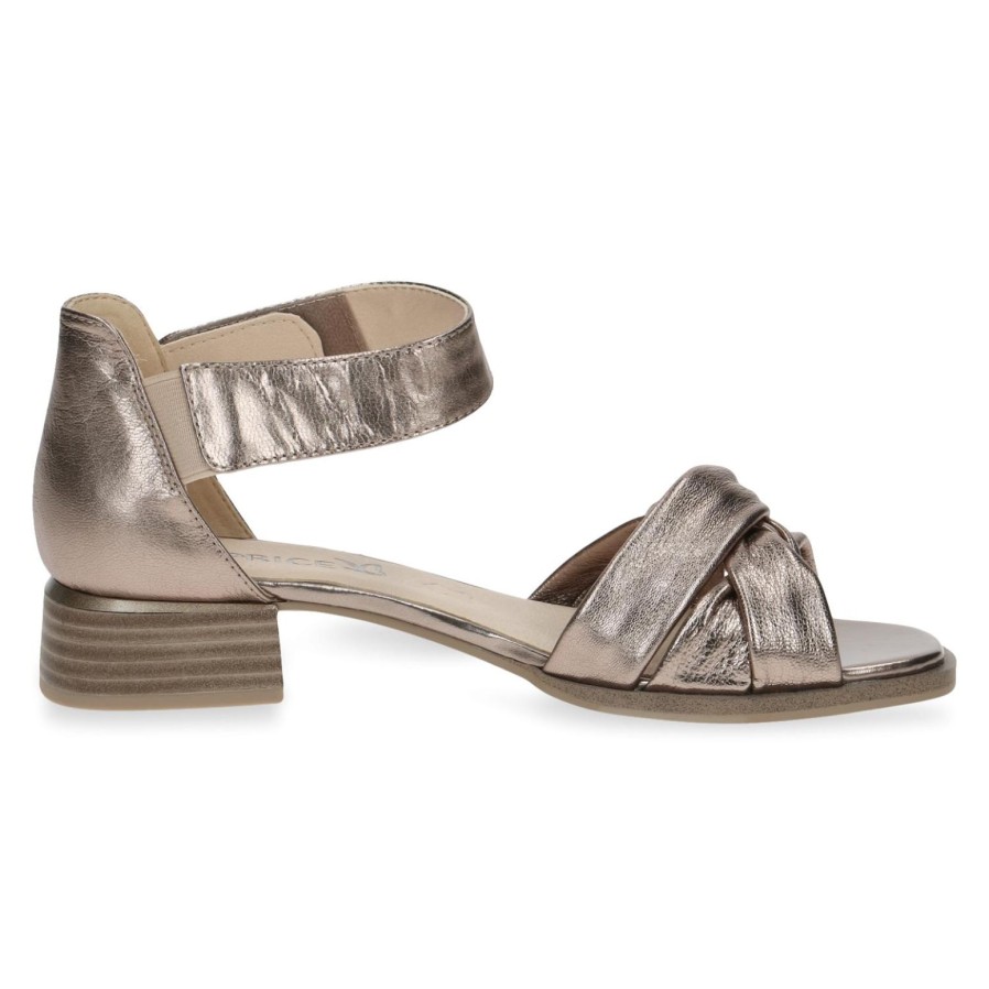 Caprice Caprice | Soft Leather Sandal 28202 | Taupe Metallic | Flat Sandals