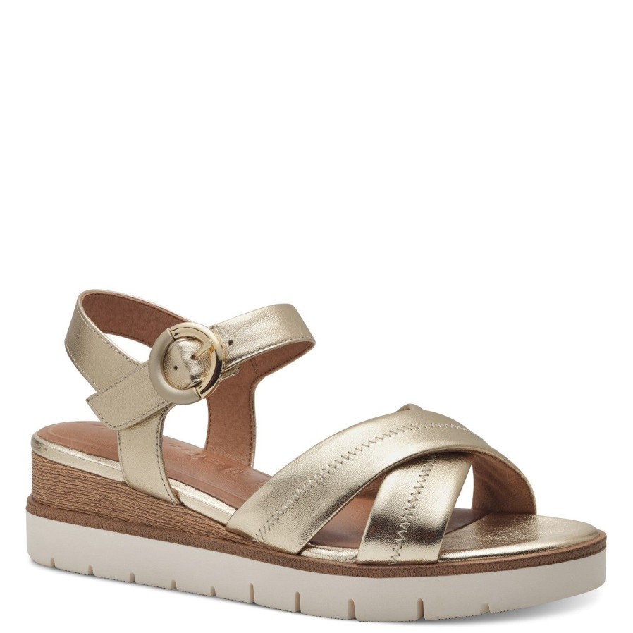 Tamaris Tamaris Low Wedge Sandal 28202 | Gold | Flat Sandals