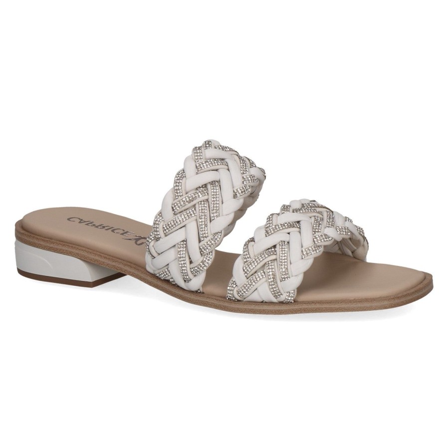 Caprice Caprice Leather Embellished Sandal 27101 | White | Flat Sandals