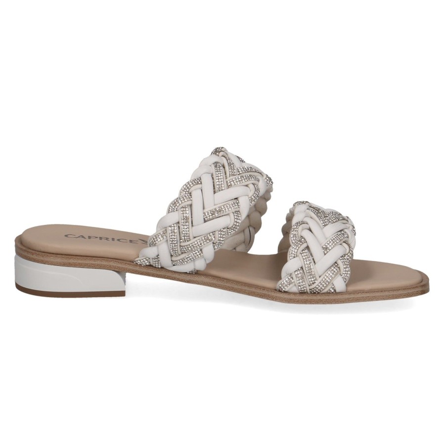 Caprice Caprice Leather Embellished Sandal 27101 | White | Flat Sandals