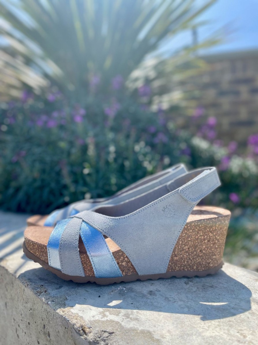 Yokono Yokono | Mora-014 Wedge Sandal | Sky Blue/Metallic | Heeled Sandals