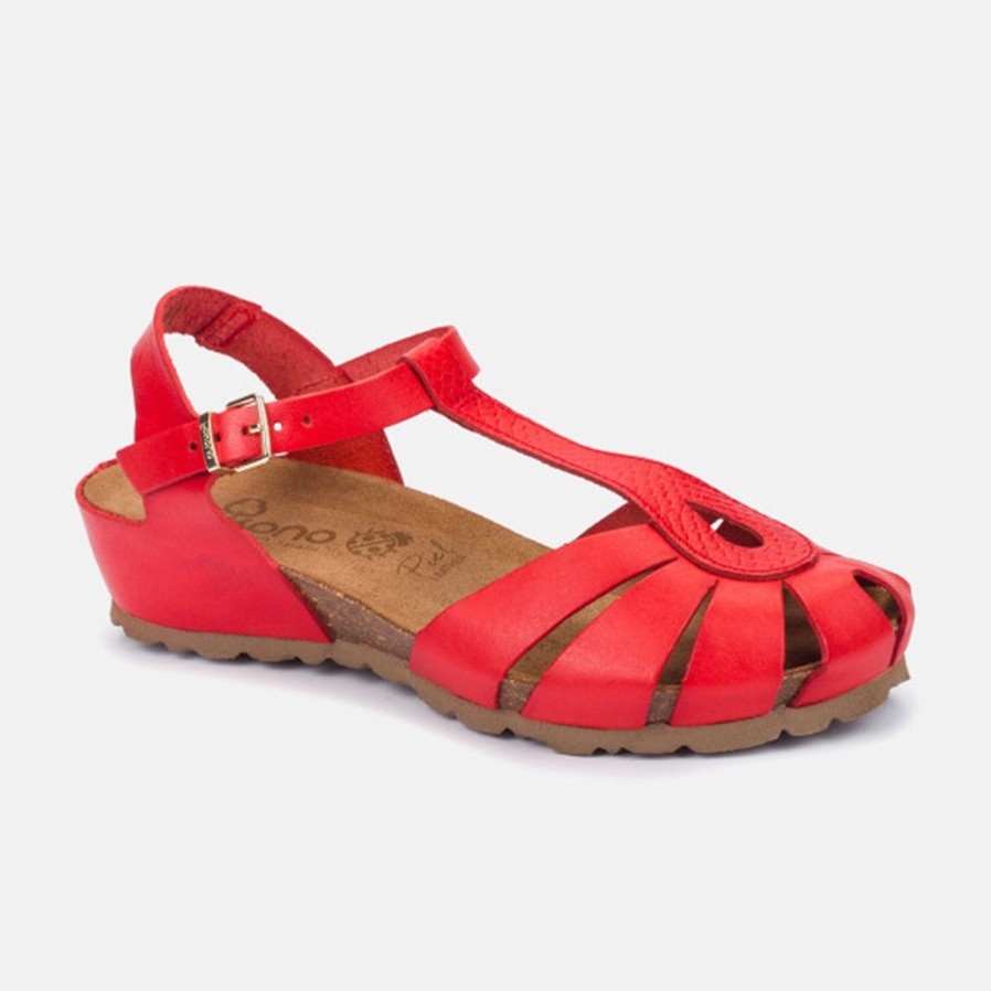 Yokono Yokono | Monaco Leather Closed Toe Sandal | Red | Flat Sandals