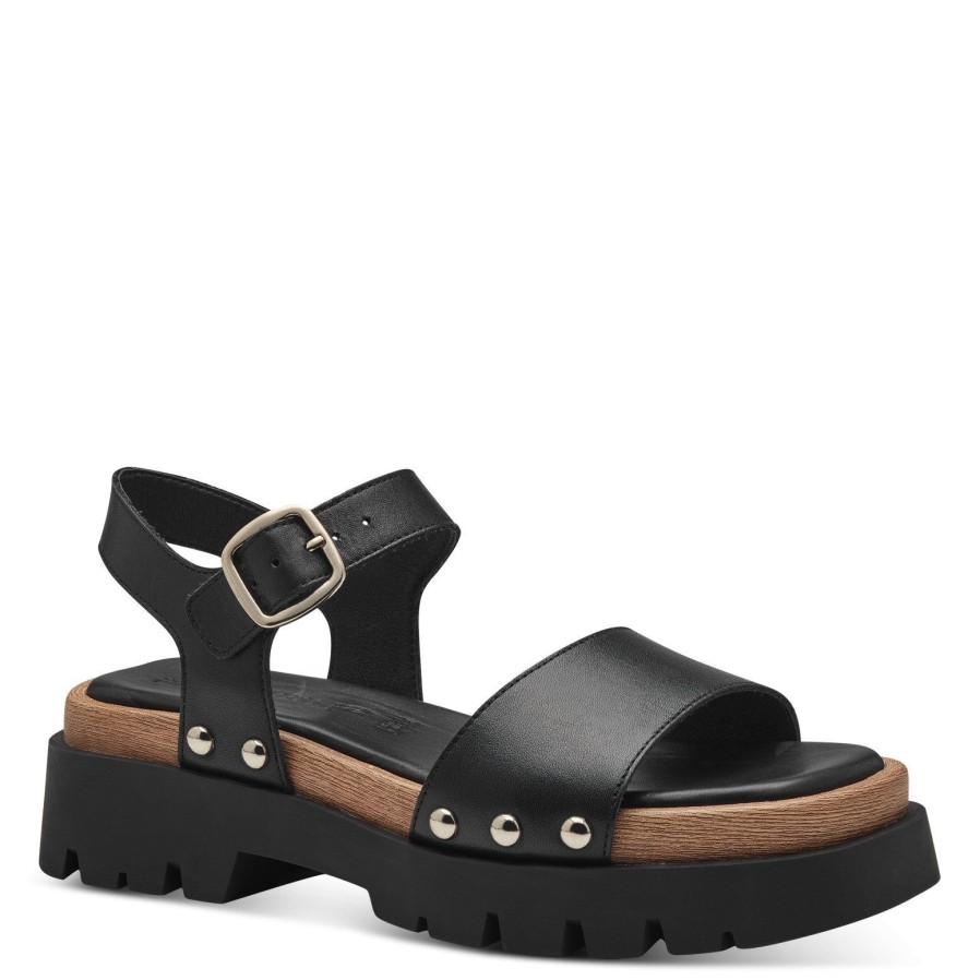 Tamaris Tamaris Chunky Soled Sandals 28230 | Black Leather | Flat Sandals