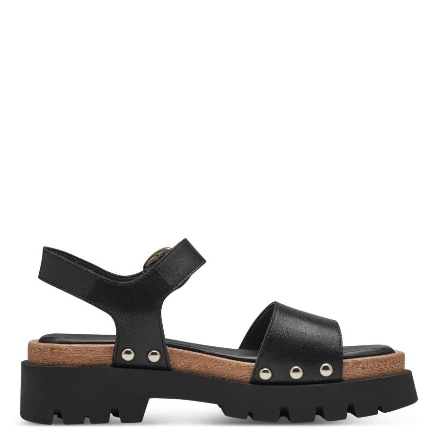 Tamaris Tamaris Chunky Soled Sandals 28230 | Black Leather | Flat Sandals