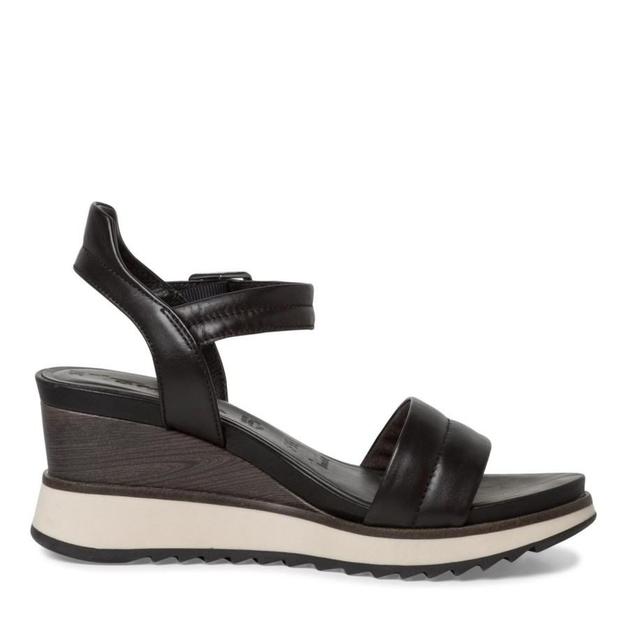 Tamaris Tamaris | Leather Wedge Sandal 28302 | Black | Heeled Sandals