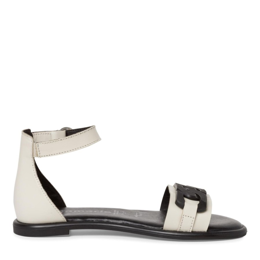 Tamaris Tamaris | Flat Leather Sandal 28128 | Ivory/Black | Flat Sandals