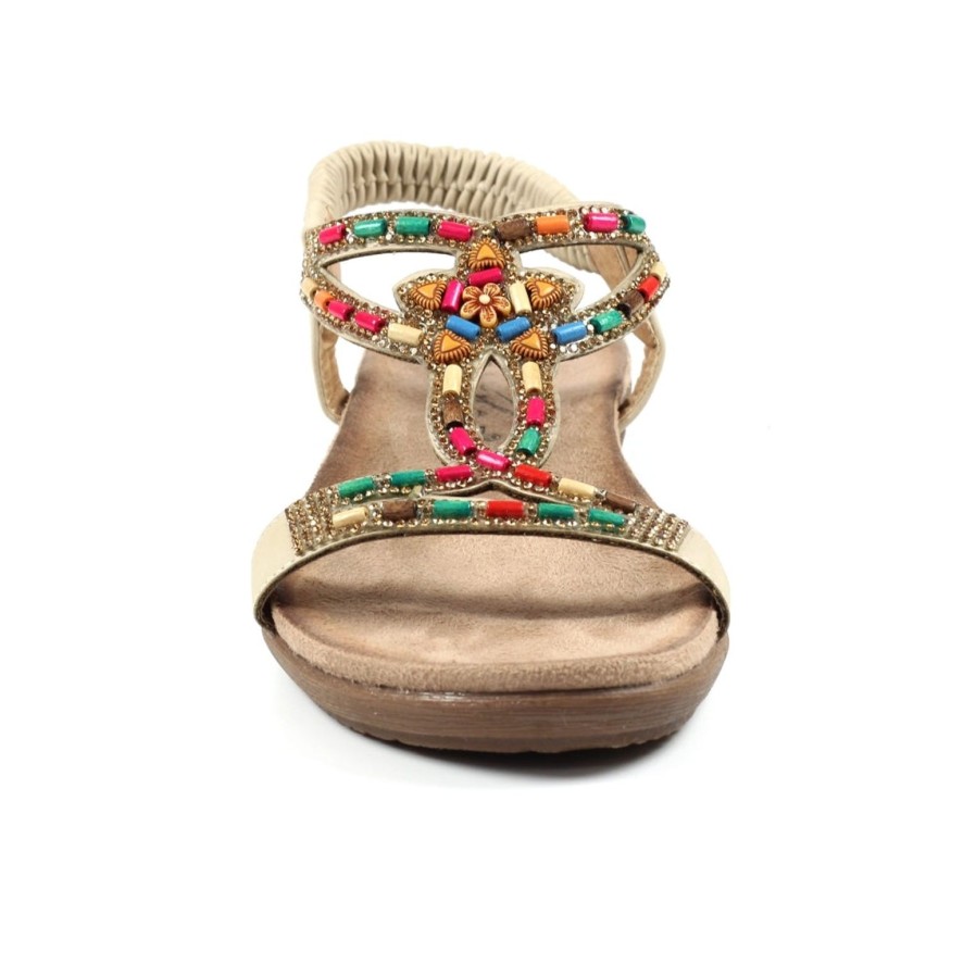 Lunar Lunar | Mariella Beaded Sandal | Beige | Flat Sandals