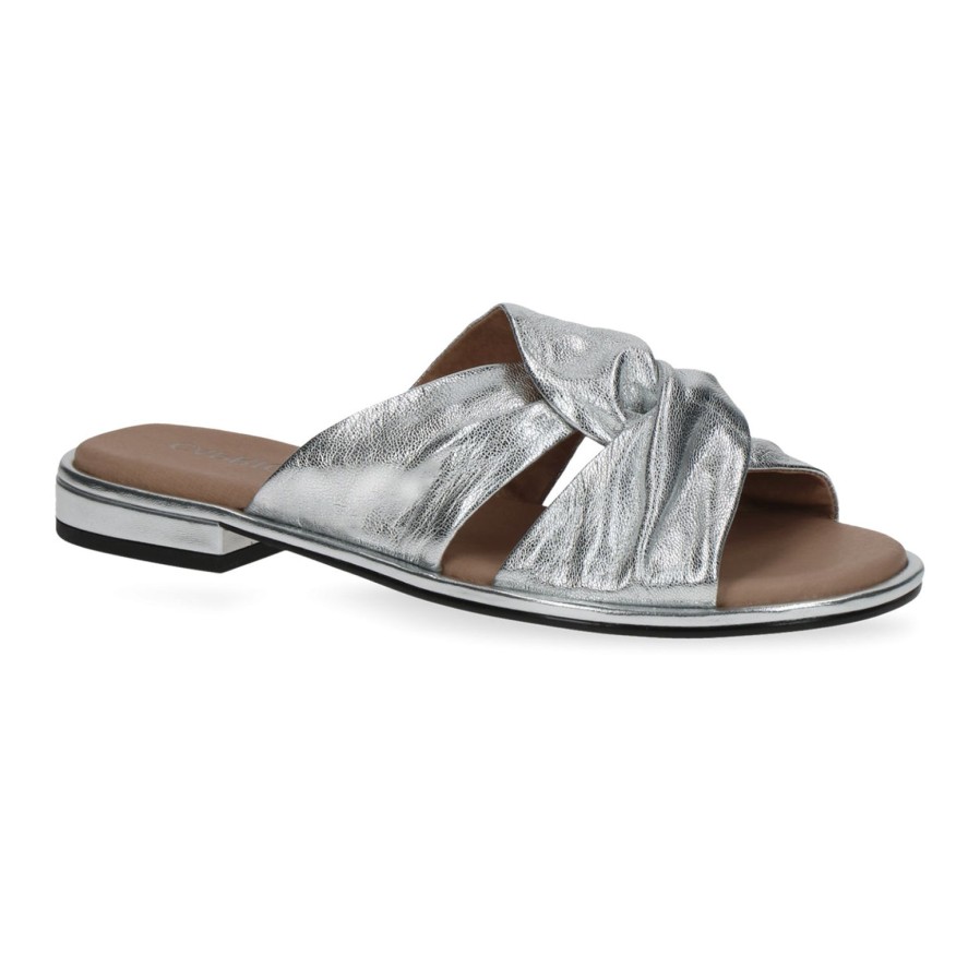 Caprice Caprice | Soft Leather Slip On Sandal 27100 | Silver | Flat Sandals