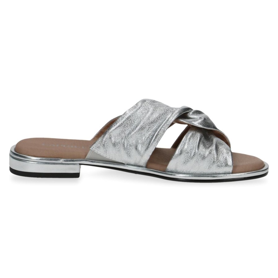 Caprice Caprice | Soft Leather Slip On Sandal 27100 | Silver | Flat Sandals