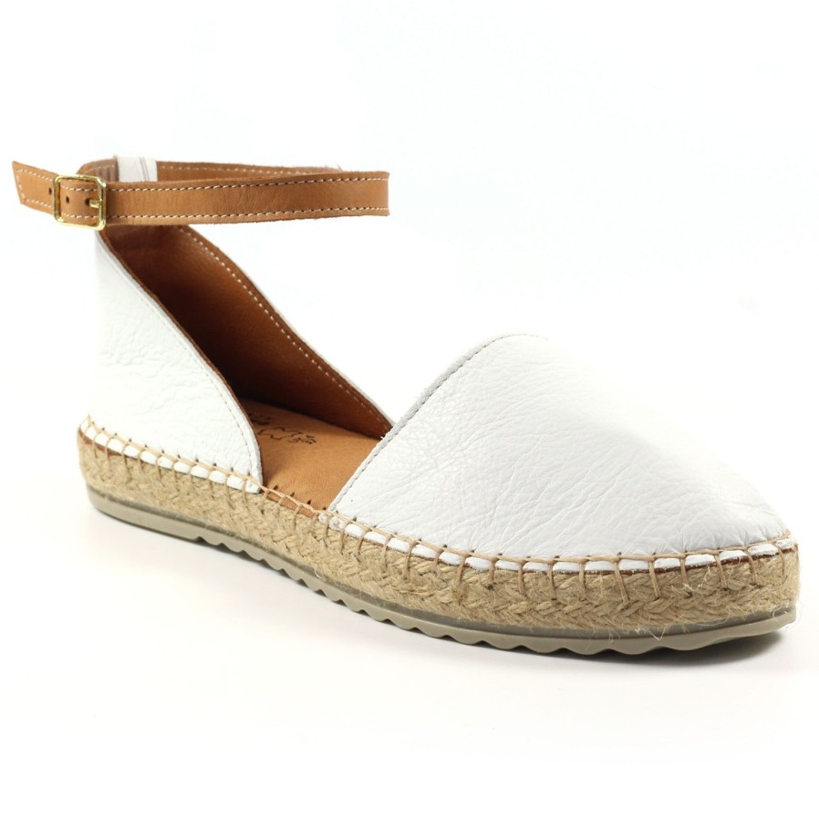 LazyDogz Lazy Dogz | Rhodes Leather Espadrille Sandal | White | Flat Sandals