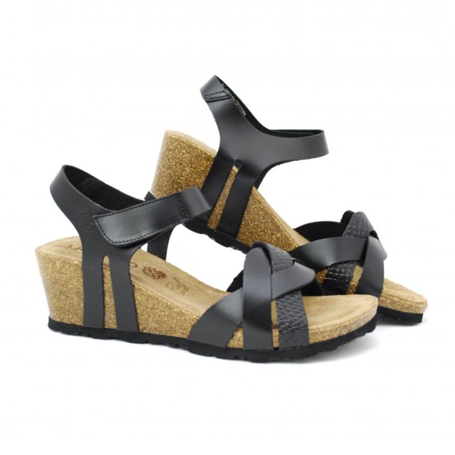 Yokono Yokono | Cadiz-140 Leather Wedge Sandal | Black | Heeled Sandals