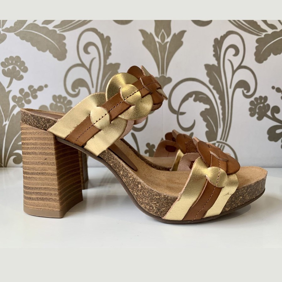 Yokono Yokono Heeled Mule | Caracas 076 | Tan/Gold | Heeled Sandals