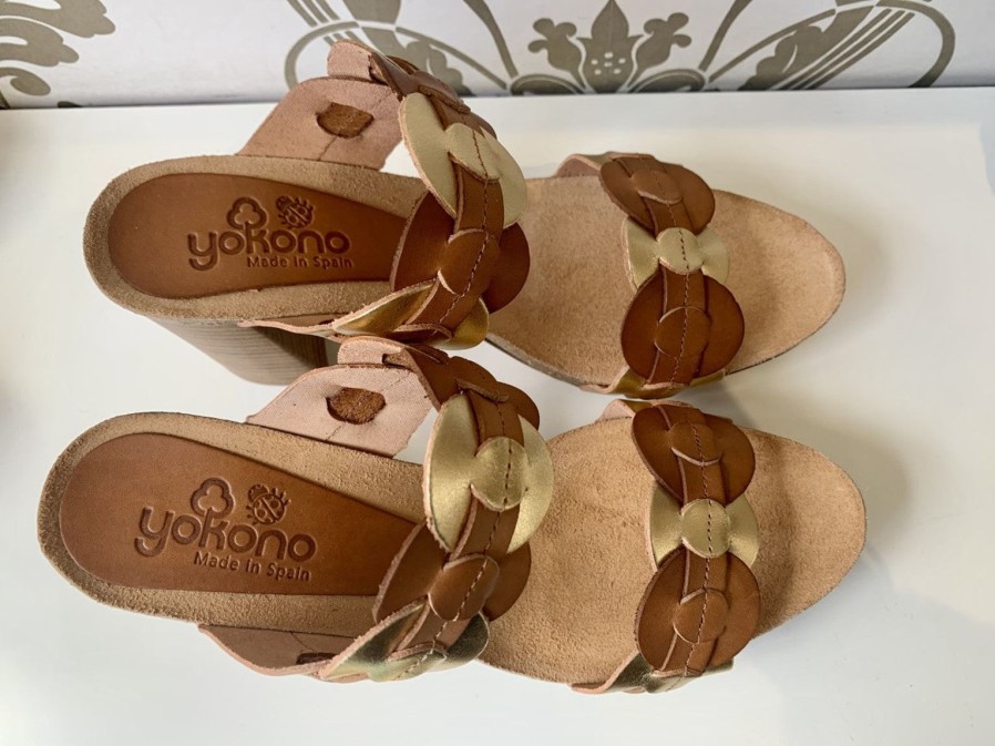 Yokono Yokono Heeled Mule | Caracas 076 | Tan/Gold | Heeled Sandals