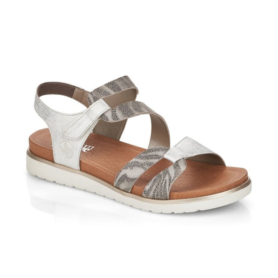 Rieker Rieker | Animal Print Sandal V5069-90 | Silver | Flat Sandals