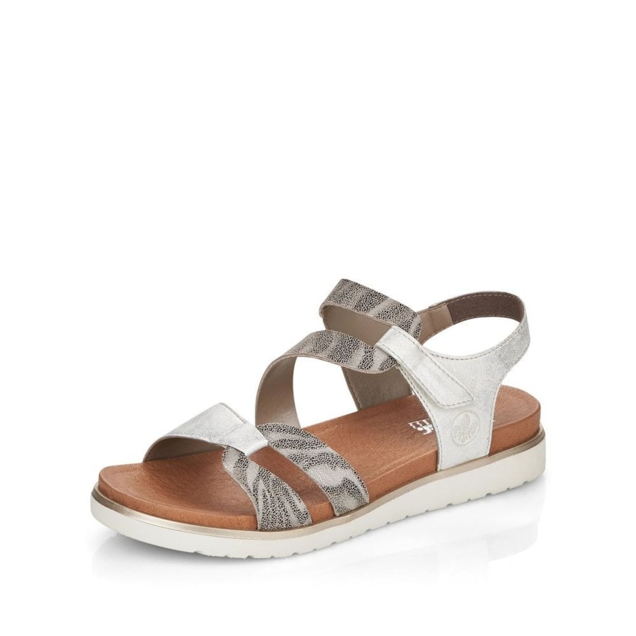 Rieker Rieker | Animal Print Sandal V5069-90 | Silver | Flat Sandals