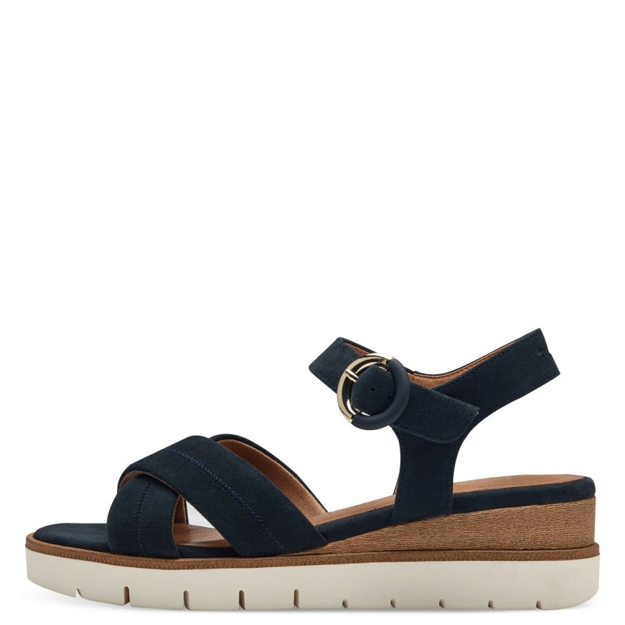 Tamaris Tamaris Low Wedge Sandal 28202 | Navy | Flat Sandals